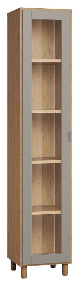 Vitrine Nanez 09, Farbe: Eiche / Grau - Abmessungen: 195 x 39 x 40 cm (H x B x T)