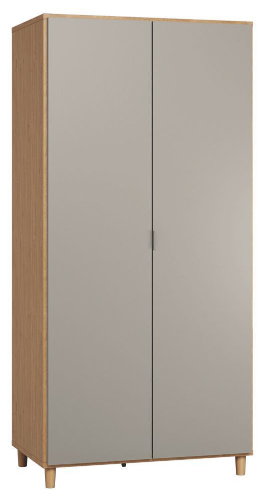 Drehtürenschrank / Kleiderschrank Nanez 13, Farbe: Eiche / Grau - Abmessungen: 195 x 93 x 57 cm (H x B x T)