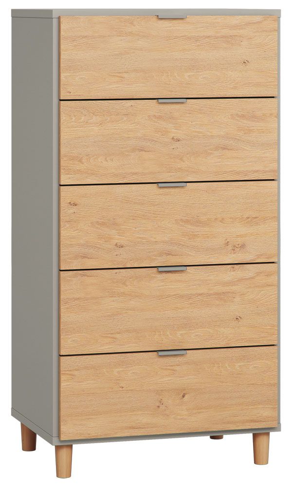 Kommode Nanez 27, Farbe: Grau / Eiche - Abmessungen: 122 x 63 x 47 cm (H x B x T)