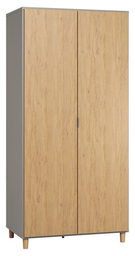 Drehtürenschrank / Kleiderschrank Nanez 35, Farbe: Grau / Eiche - Abmessungen: 195 x 93 x 57 cm (H x B x T)