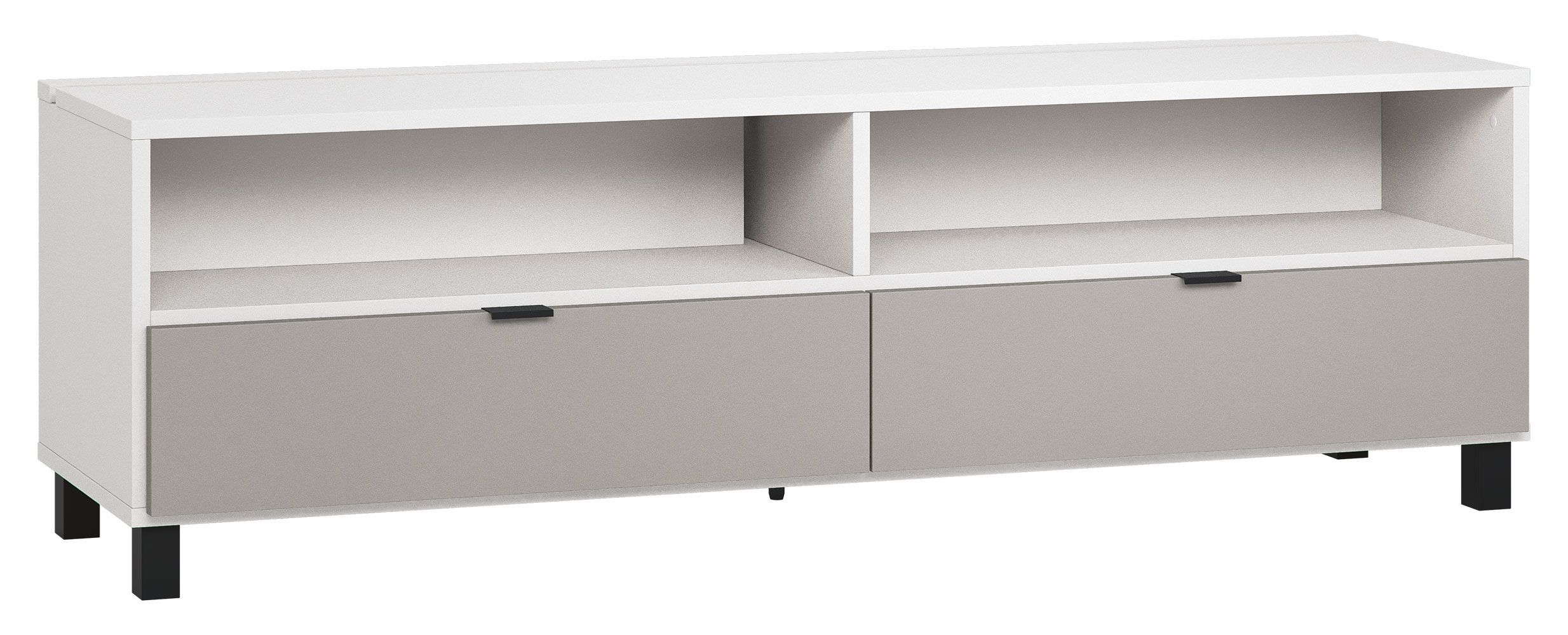 TV-Unterschrank Pantanoso 11, Farbe: Weiß / Grau - Abmessungen: 56 x 180 x 47 cm (H x B x T)