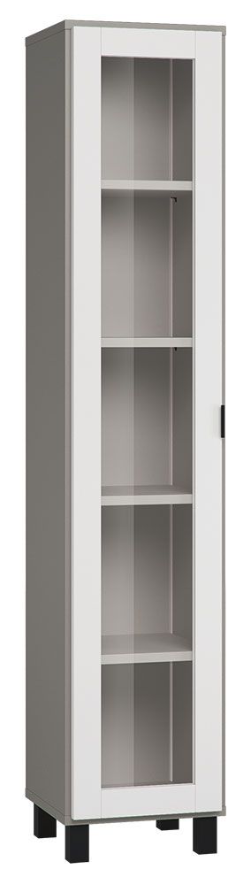 Vitrine Pantanoso 34, Farbe: Grau / Weiß - Abmessungen: 195 x 39 x 40 cm (H x B x T)