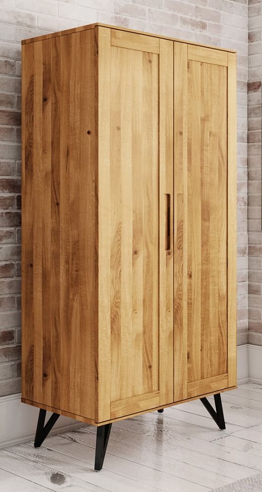 Drehtürenschrank / Kleiderschrank Masterton 05 Wildeiche massiv geölt - Abmessungen: 185 x 91 x 53 cm (H x B x T)