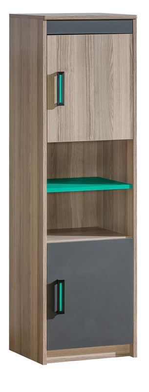 Jugendzimmer - Highboard Marcel 04, Farbe: Esche Türkis / Grau / Braun - Abmessungen: 144 x 42 x 39 cm (H x B x T)