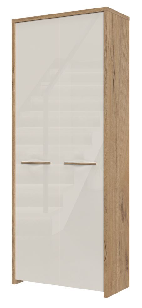 Drehtürenschrank / Kleiderschrank Gataivai 20, Farbe: Beige Hochglanz / Walnuss - 192 x 78 x 36 cm (H x B x T)