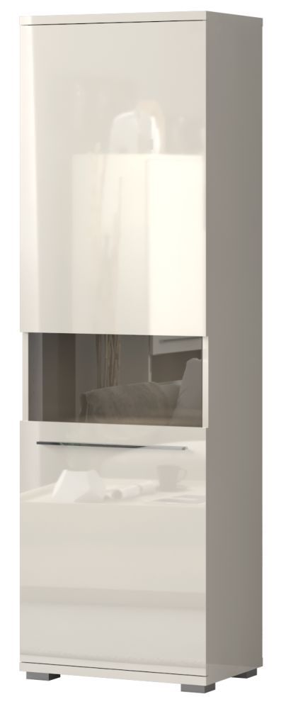 Vitrine Garim 21, Farbe: Beige Hochglanz - 193 x 60 x 40 cm (H x B x T)