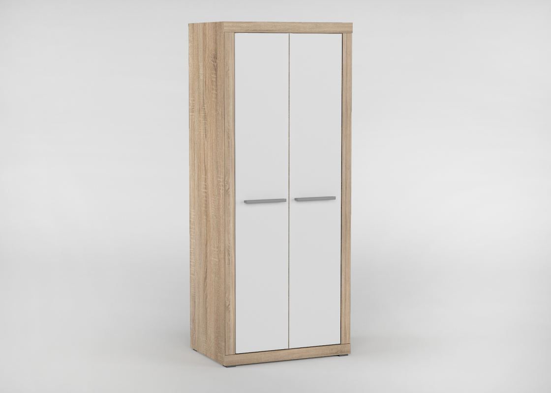 Drehtürenschrank / Kleiderschrank Madryn 05, Farbe: Eiche Sonoma / Weiß - 195 x 80 x 55 cm (H x B x T)