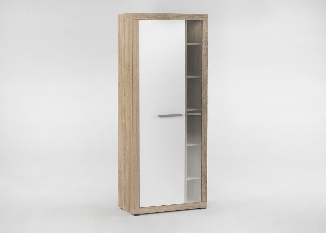 Vitrine Madryn 04, Farbe: Eiche Sonoma / Weiß - 195 x 80 x 40 cm (H x B x T)