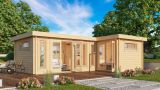 Ferienhaus F49 mit 3 Räumen & Fußboden | 22,78 m² | 70 mm Blockbohlen | Naturbelassen | Fenster 1-Hand-Dreh-Kippsystematik