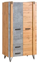 Drehtürenschrank / Kleiderschrank Atule 01, Farbe: Eiche / Grau - Abmessungen: 187 x 90 x 56 cm (H x B x T)