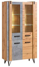 Vitrine Atule 03, Farbe: Eiche / Grau - Abmessungen: 187 x 90 x 42 cm (H x B x T)