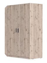 Eckkleiderschrank / Kleiderschrank Tripoli 03, Farbe: Eiche- Abmessungen: 198 x 117 x 117 cm (H x B x T)