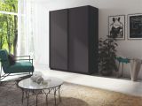 Schiebetürenschrank / Kleiderschrank Nikea, Farbe: Grafit - Abmessungen: 198 x 150 x 60 cm (H x B x T)