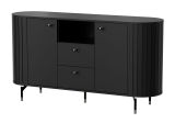 Kommode / Sideboard Annelin 10 in Schwarz, mit Dekorleisten, 81 x 150 x 40 cm, Soft Closing System, 5 cm lange Griffe aus Metall in Schwarzgold, 5 Fächer