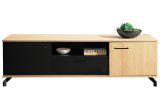 TV-Unterschrank Riemst 07, Farbe: Eiche / Schwarz - Abmessungen: 49 x 160 x 50 cm (H x B x T)