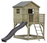 Spielturm S20B, Dach: Grau, inkl. Wellenrutsche, Balkon, Sandkasten und Holzleiter - Abmessungen: 330 x 251 cm (B x T)