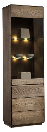 Vitrine Fazenda 03, Farbe: Dunkelbraun, Eiche teilmassiv – 199 x 61 x 41 cm (H x B x T)