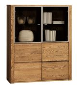 Vitrine Jussara 02, Farbe: Bernstein, Eiche teilmassiv - 150 x 124 x 42 cm (H x B x T)