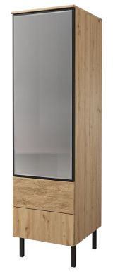 Schrank Slatina 50, Farbe: Eiche / Schwarz, teilmassiv - Abmessungen: 203 x 56 x 63 cm (H x B x T)