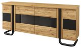 Kommode Ogulin 12, Farbe: Eiche / Schwarz, teilmassiv - Abmessungen: 87 x 197 x 45 cm (H x B x T)