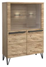 Vitrine Buzet 05, Farbe: Eiche / Schwarz, teilmassiv - Abmessungen: 140 x 94 x 40 cm (H x B x T)