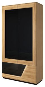 Drehtürenschrank / Kleiderschrank mit Türanschlag rechts "Belica" 28, Farbe: Eiche natur / Schwarz, teilmassiv - Abmessungen: 192 x 102 x 60 cm (H x B x T)