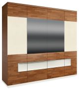 Drehtürenschrank / Kleiderschrank "Postira" 38, Farbe: Walnuss / Weiß, teilmassiv - Abmessungen: 210 x 224 x 62 cm (H x B x T)