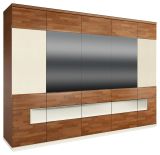 Drehtürenschrank / Kleiderschrank "Postira" 39, Farbe: Walnuss / Weiß, teilmassiv - Abmessungen: 210 x 285 x 62 cm (H x B x T)