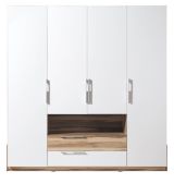 Drehtürenschrank / Kleiderschrank "Andenne" 02, Weiß / Walnuss - Abmessungen: 215 x 210 x 60 cm (H x B x T)