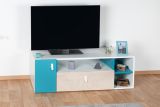 Jugendzimmer - TV-Unterschrank Aalst 24, Farbe: Eiche / Weiß / Blau - Abmessungen: 40 x 120 x 50 cm (H x B x T)