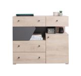 Jugendzimmer - Kommode Chiny 11, Farbe: Eiche / Grau - Abmessungen: 95 x 110 x 40 cm (H x B x T)