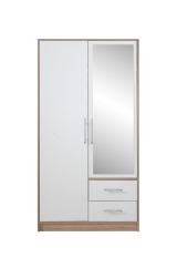 Drehtürenschrank / Kleiderschrank Hannut 13, Farbe: Weiß / Eiche - Abmessungen: 190 x 100 x 56 cm (H x B x T)