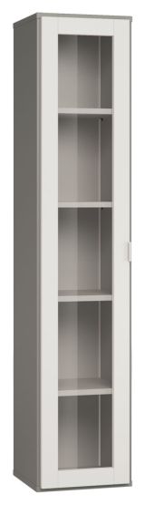 Vitrine Bellaco 13, Farbe: Grau / Weiß - Abmessungen: 187 x 39 x 40 cm (H x B x T)