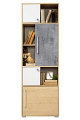 Jugendzimmer - Schrank Modave 04, Farbe: Eiche / Weiß / Grau - Abmessungen: 182 x 60 x 40 cm (H x B x T)