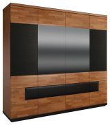 Drehtürenschrank / Kleiderschrank "Postira" 38, Farbe: Walnuss / Schwarz, teilmassiv - Abmessungen: 210 x 224 x 62 cm (H x B x T)